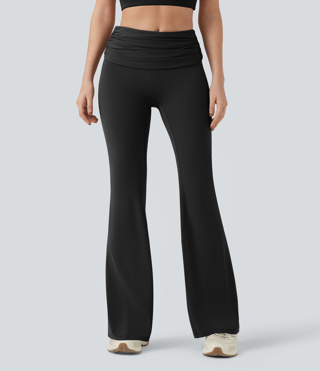Pantalon de danse à coupe bootcut gainant taille mi-haute repliable avec fronces et poches Halara UltraSculpt™