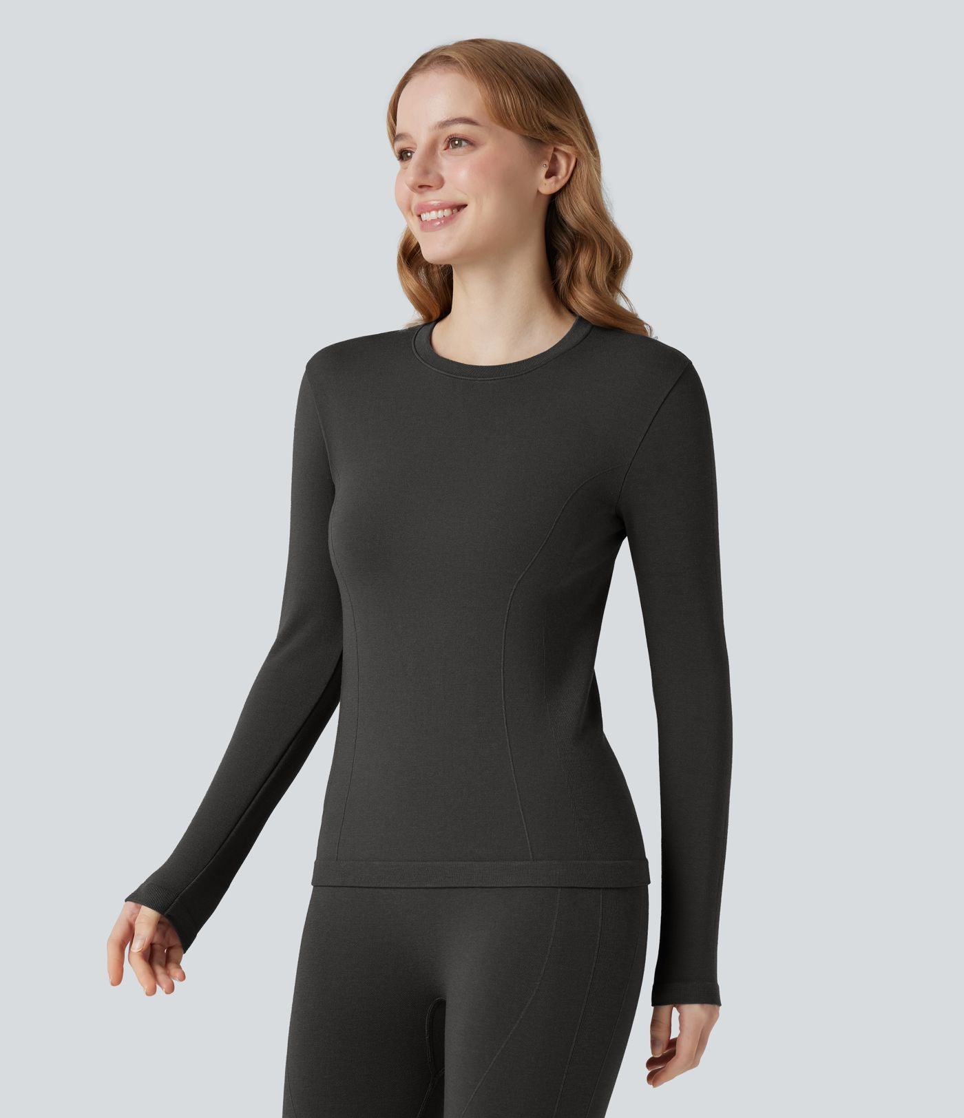 Haut thermique col rond à manches longues sans couture HeatCore OneForm Seamless Flow