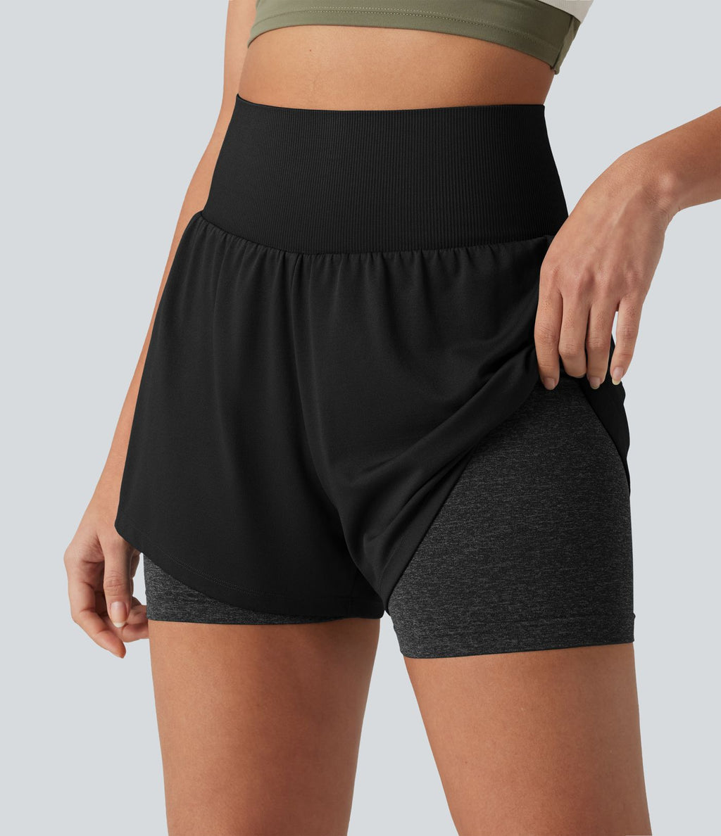 OneForm Short de sport 2-en-1 sans couture taille haute 10 cm avec poche