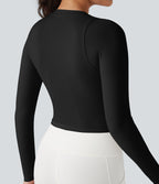 Top de sport yoga ajusté côtelé maille col rond manches longues