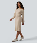Robe pull midi casual asymétrique une épaule à manches longues