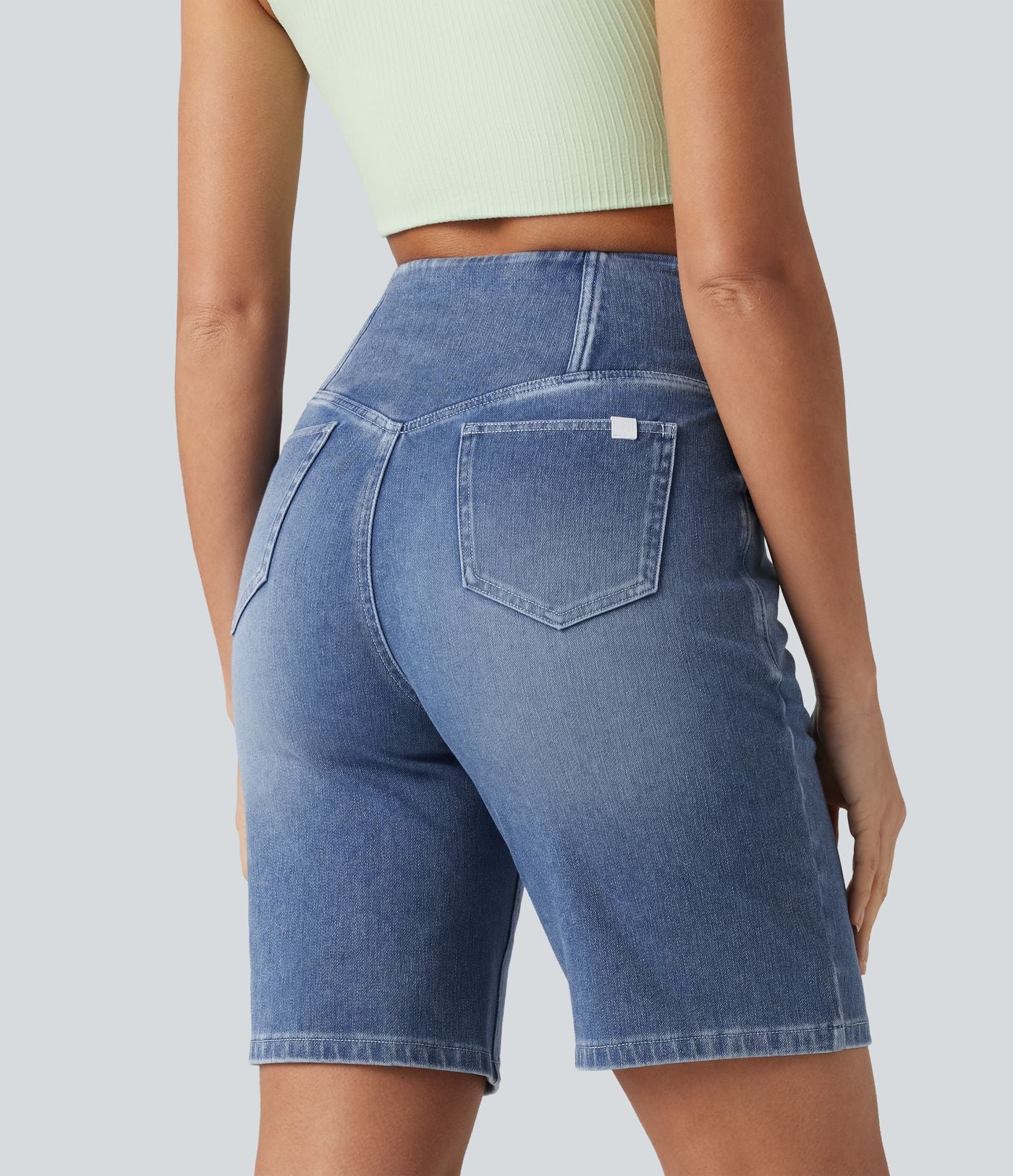 Short en jean Halara Flex™ casual gainant taille haute croisée avec poches