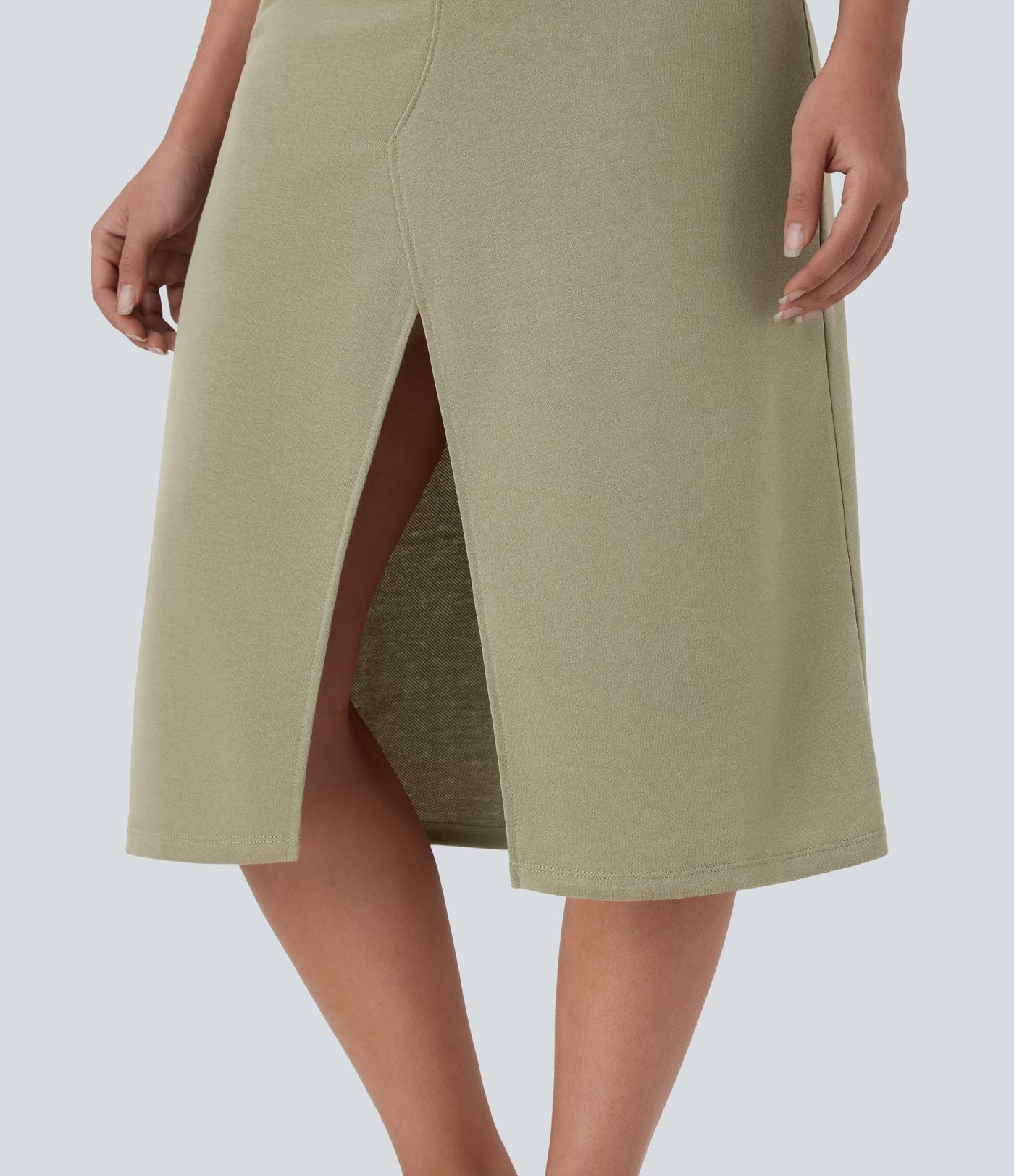 Jupe midi décontractée taille haute fendue avec poches latérales