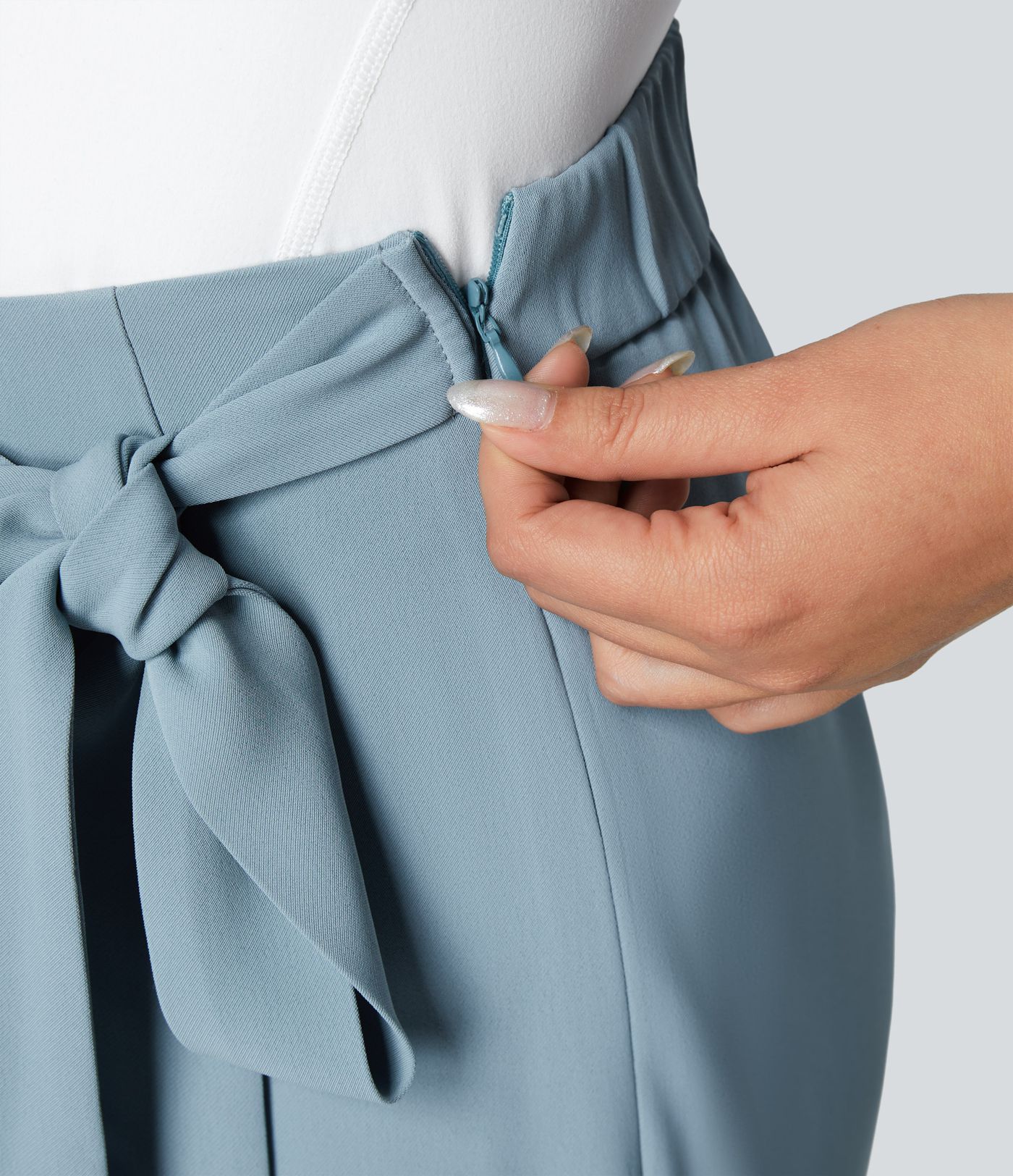 Pantalon Tailleur Large Fluide Taille Haute Fermeture Éclair Invisible
