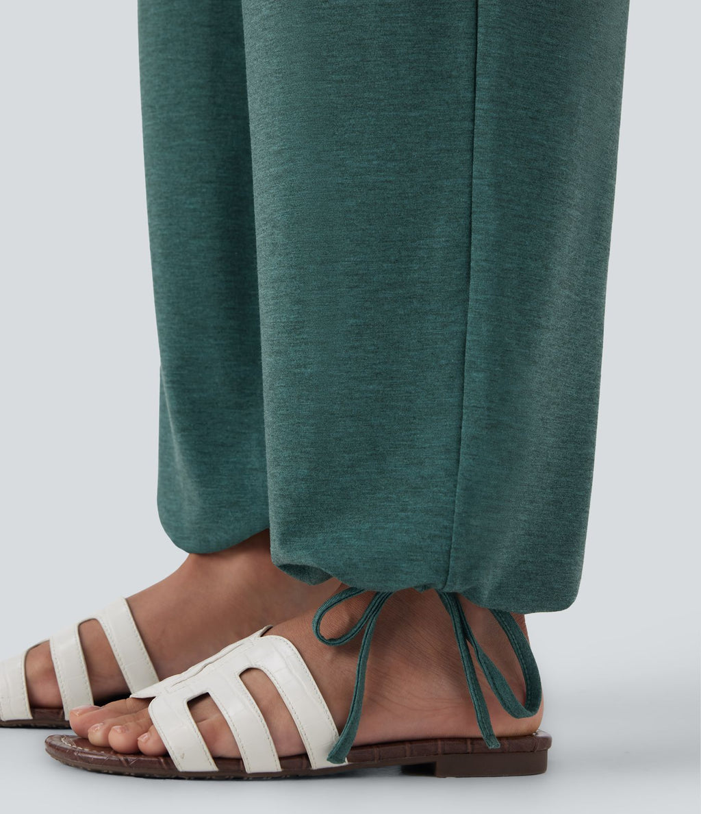 Pantalon de jogging décontracté à taille haute croisée avec poches latérales et cordon de serrage