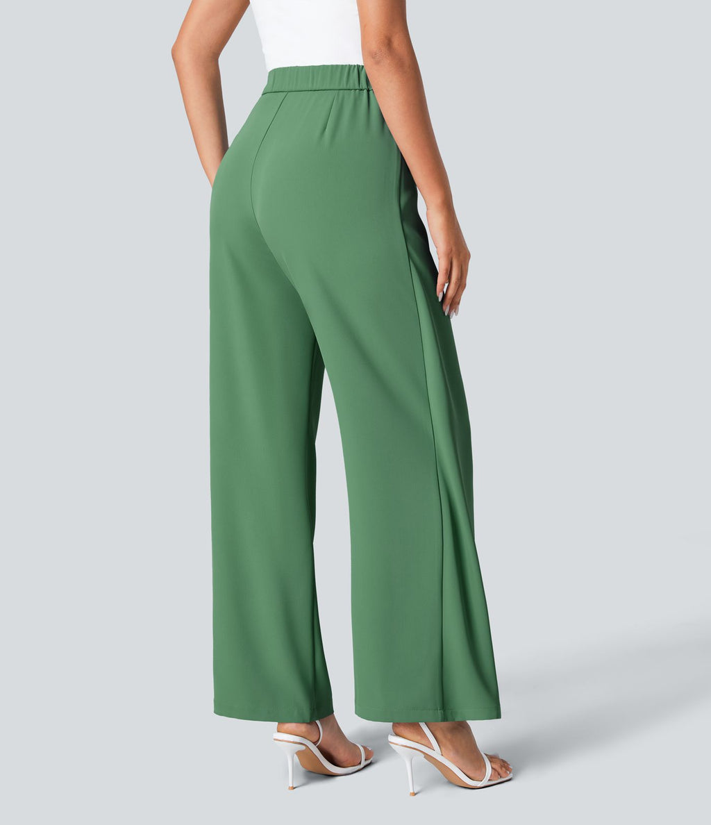 Pantalon Tailleur Large Fluide Taille Haute Fermeture Éclair Invisible