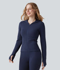 Veste yoga en maille gaufrée à capuche zippée à manches longues avec passants pouces sans couture OneForm Seamless Flow avec poches