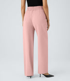 Pantalon de travail Halara Flex™ droit froncé avec poche zippée, taille haute