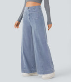 Halara Flex™ Jean large Palazzo et Taille Haute avec Poches Avant en Tricot Extensible Lavé