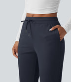 Pantalon de golf fuselé, taille mi-haute, cordon, ourlet courbé, séchage rapide, avec poches—UPF40+