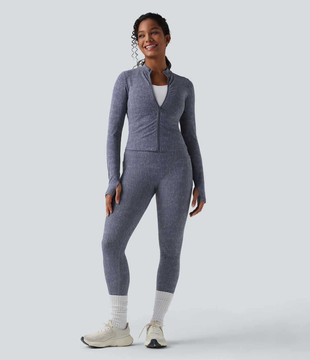Veste de yoga OneForm Seamless Flow à manches longues avec zip et passage de pouce