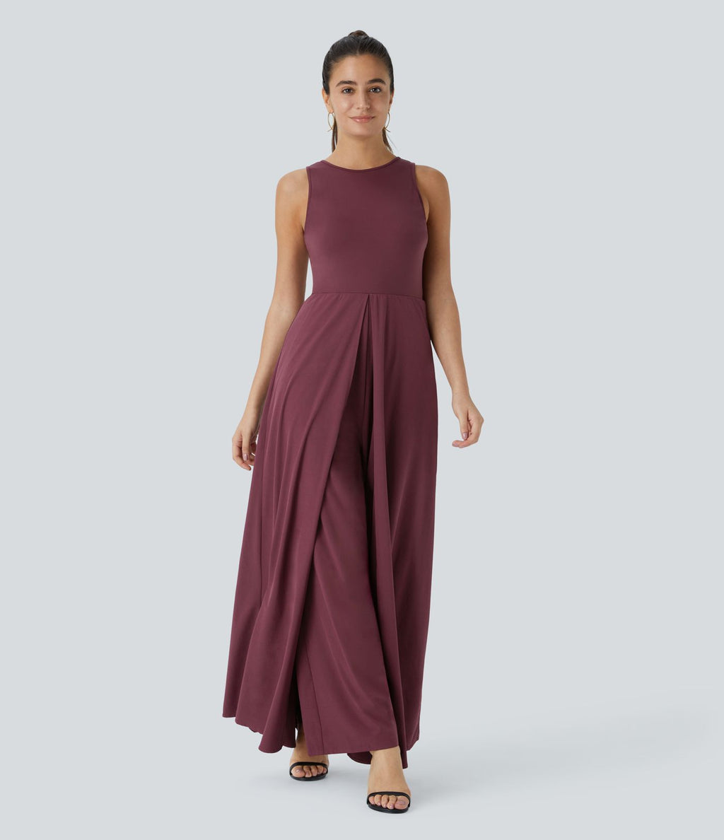 Combinaison Breezeful™ à séchage rapide pour demoiselles d'honneur et invitées de mariage, sans manches, avec fermeture éclair, poches latérales et détails contrastés