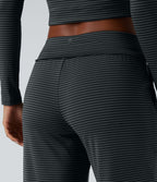 Pantalon décontracté droit à rayures taille basse repliable avec cordon de serrage et poches