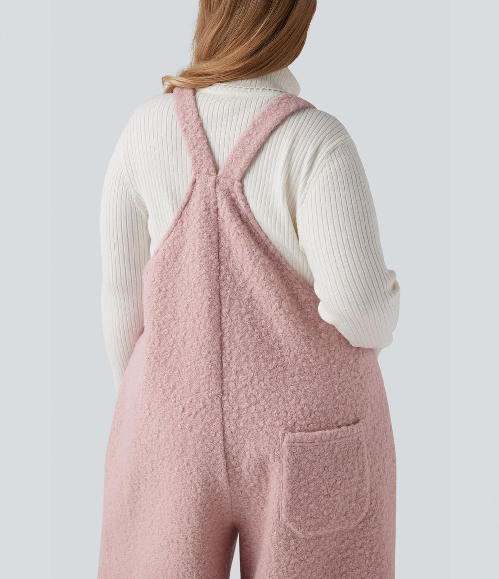 Salopette décontractée grande taille en teddy avec bretelles ajustables et poches