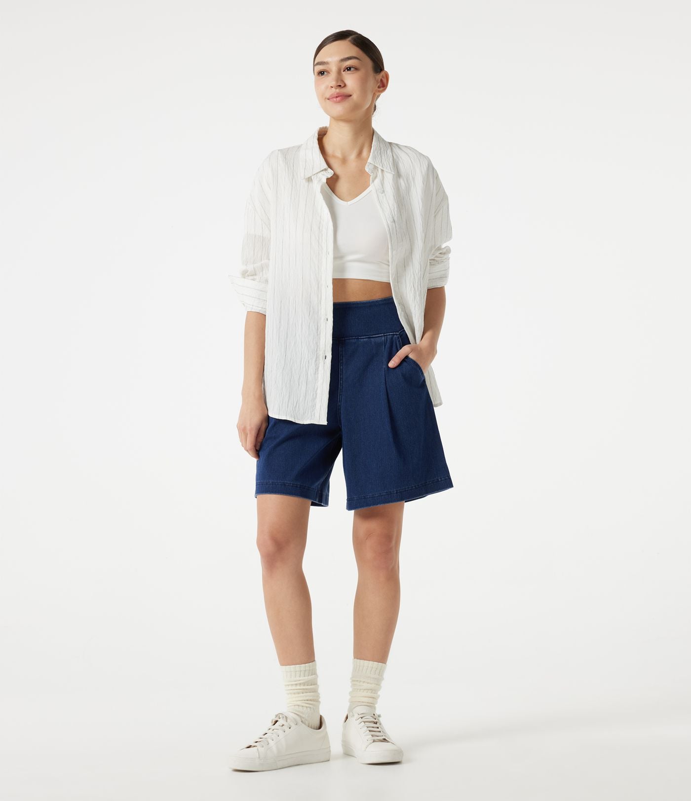 Halara Flex™ Short décontracté ample en jean taille haute 17,5 cm avec poches