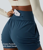 Short de yoga SoftlyZero™ Airy taille haute froncé effet frais InstantCool 7,5 cm avec poches