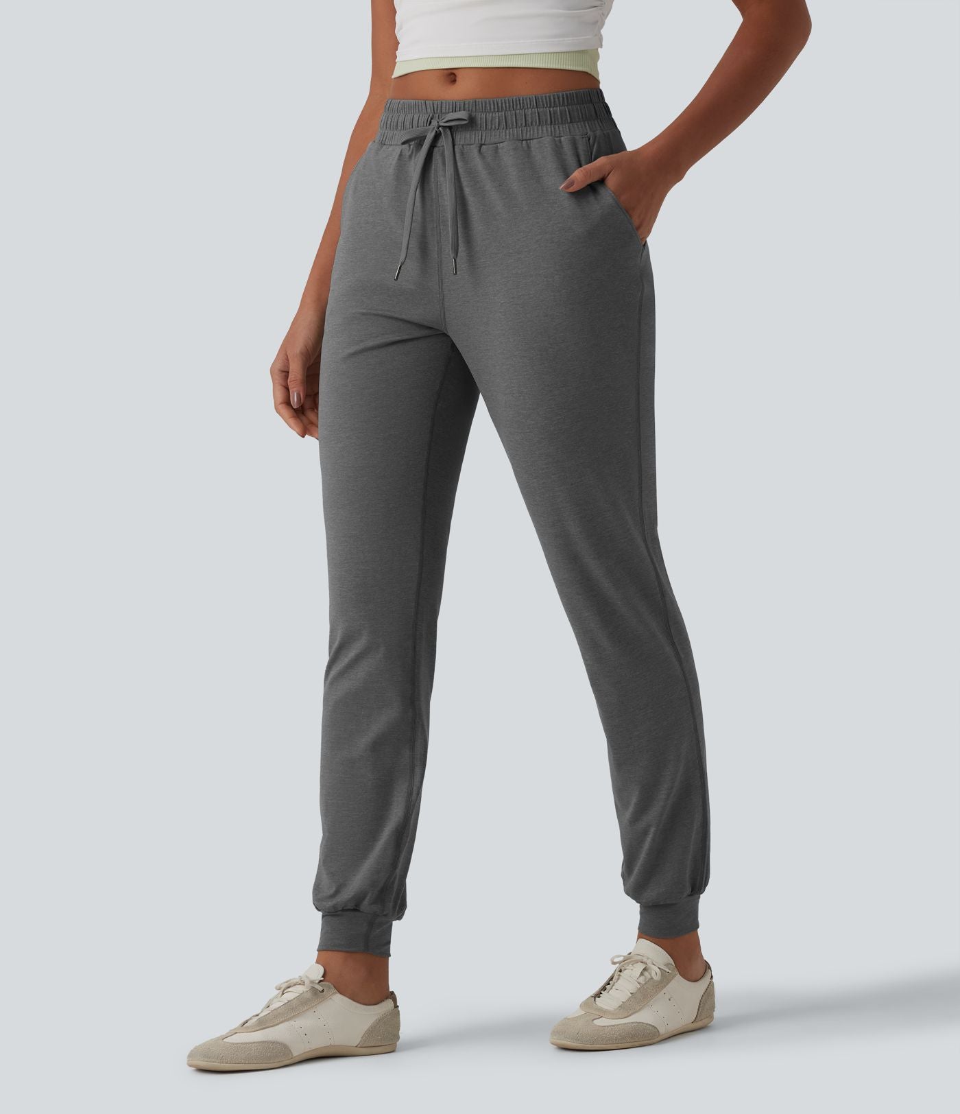 Jogging fuselé décontracté taille mi-haute avec cordon de serrage et poches
