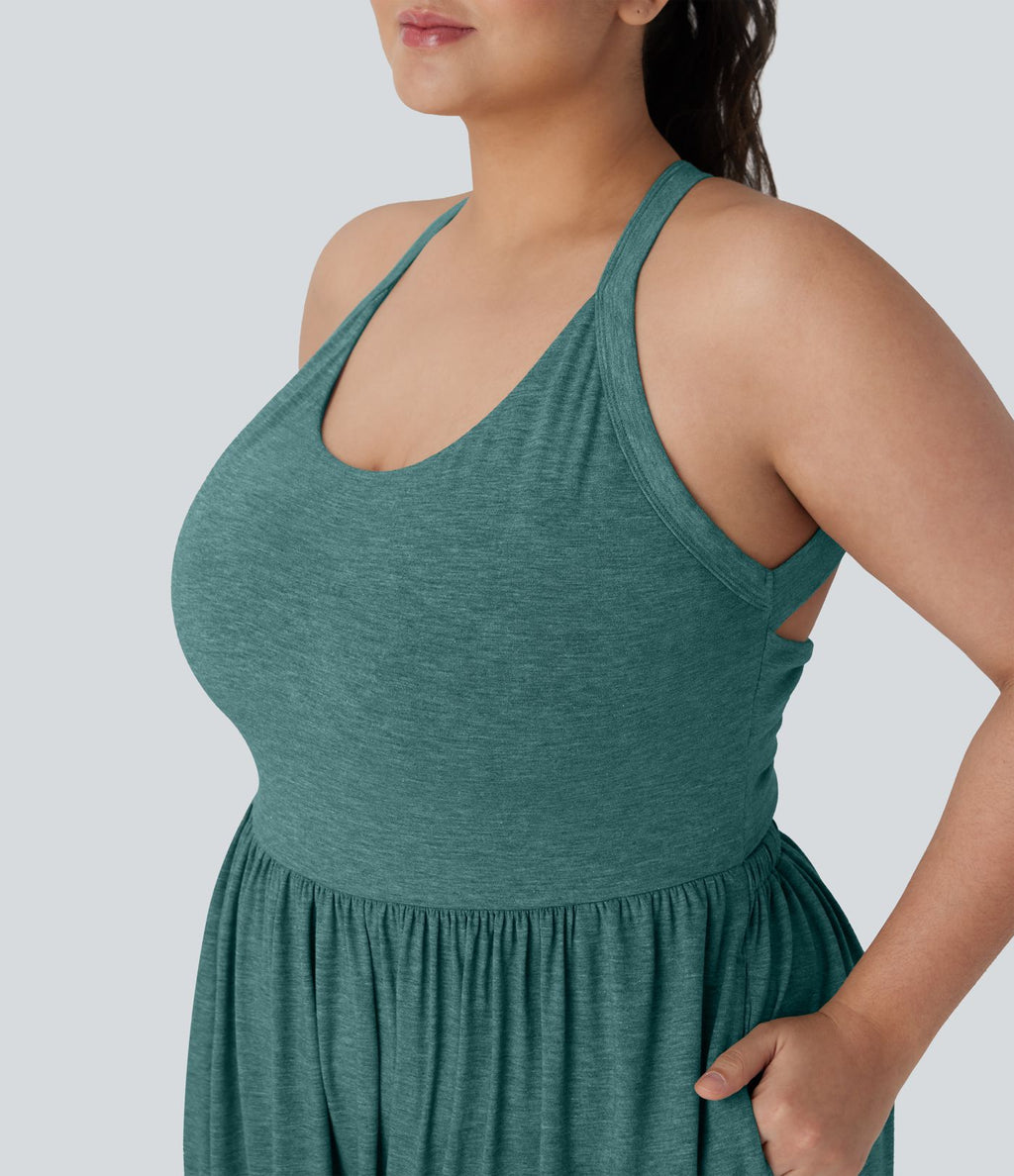 Combinaison sarouel dos nu torsadée grande taille avec poche latérale - Édition facile à enfiler