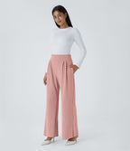 Halara Flex™ Pantalon Tailleur en Tissu Gaufré Taille Haute avec Large Ceinture Plis Poches Latérales Jambes Larges