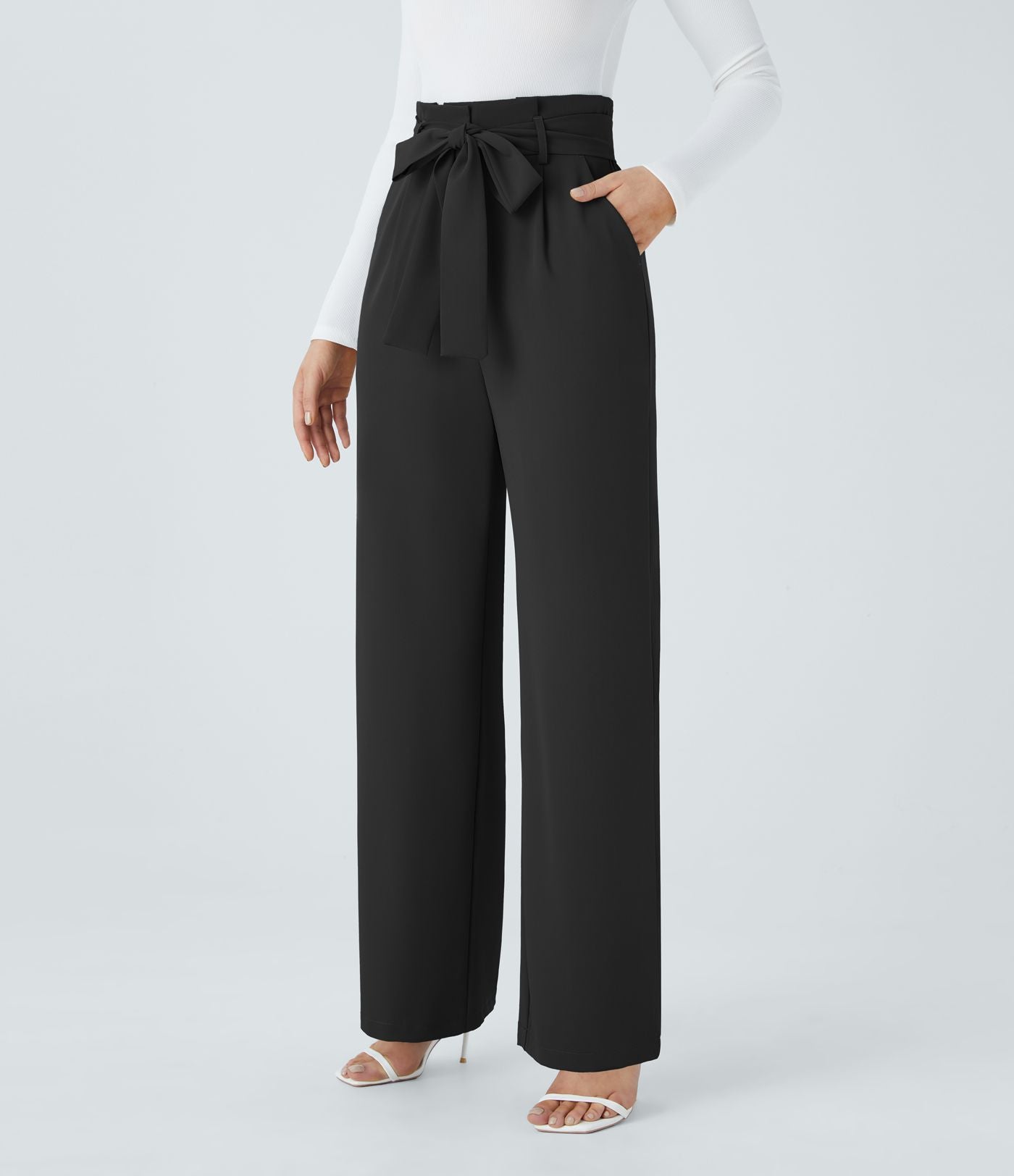 Pantalon de travail Halara Flex™ paper bag large taille haute, avec ceinture et poches
