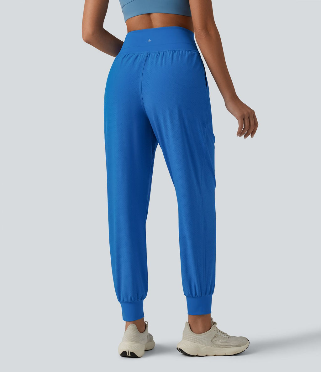 Pantalon de jogging 2 en 1 à taille haute, gainant et à séchage rapide, perforé, avec poches