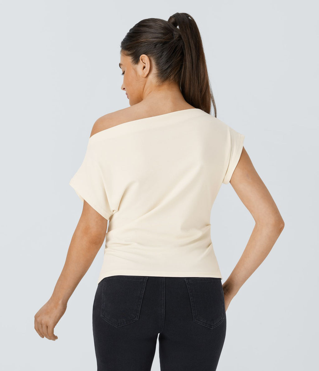 Top Casual Épaules Dénudées Manches Courtes Ruchées