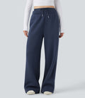 Pantalon jogging en coton molleton large taille haute avec cordon et poches