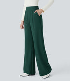 Halara Flex™ Pantalon Tailleur Évasé à Taille Haute Sculptant la Silhouette avec Poches Latérales Micro Waffle