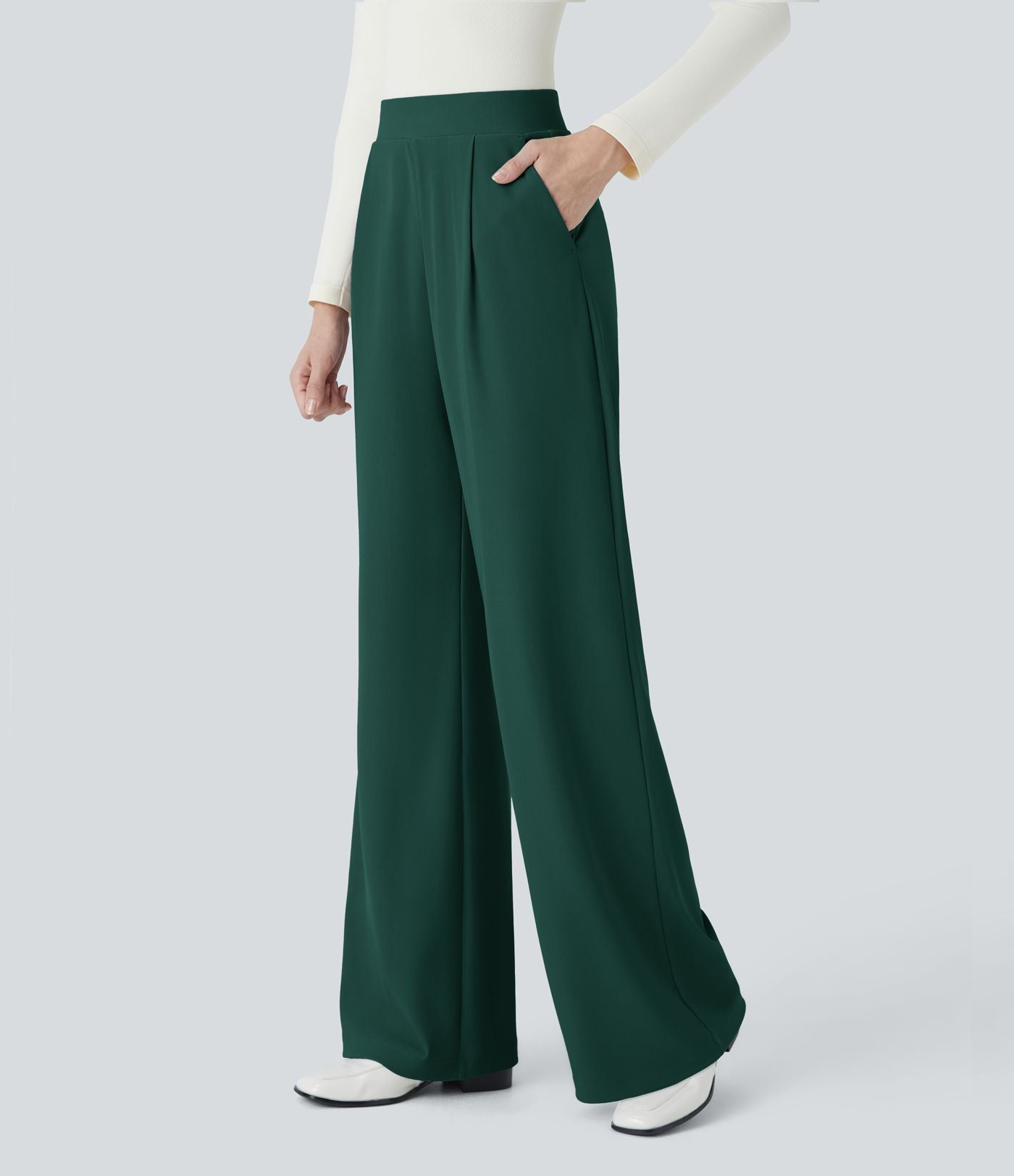 Halara Flex™ Pantalon Tailleur Évasé à Taille Haute Sculptant la Silhouette avec Poches Latérales Micro Waffle