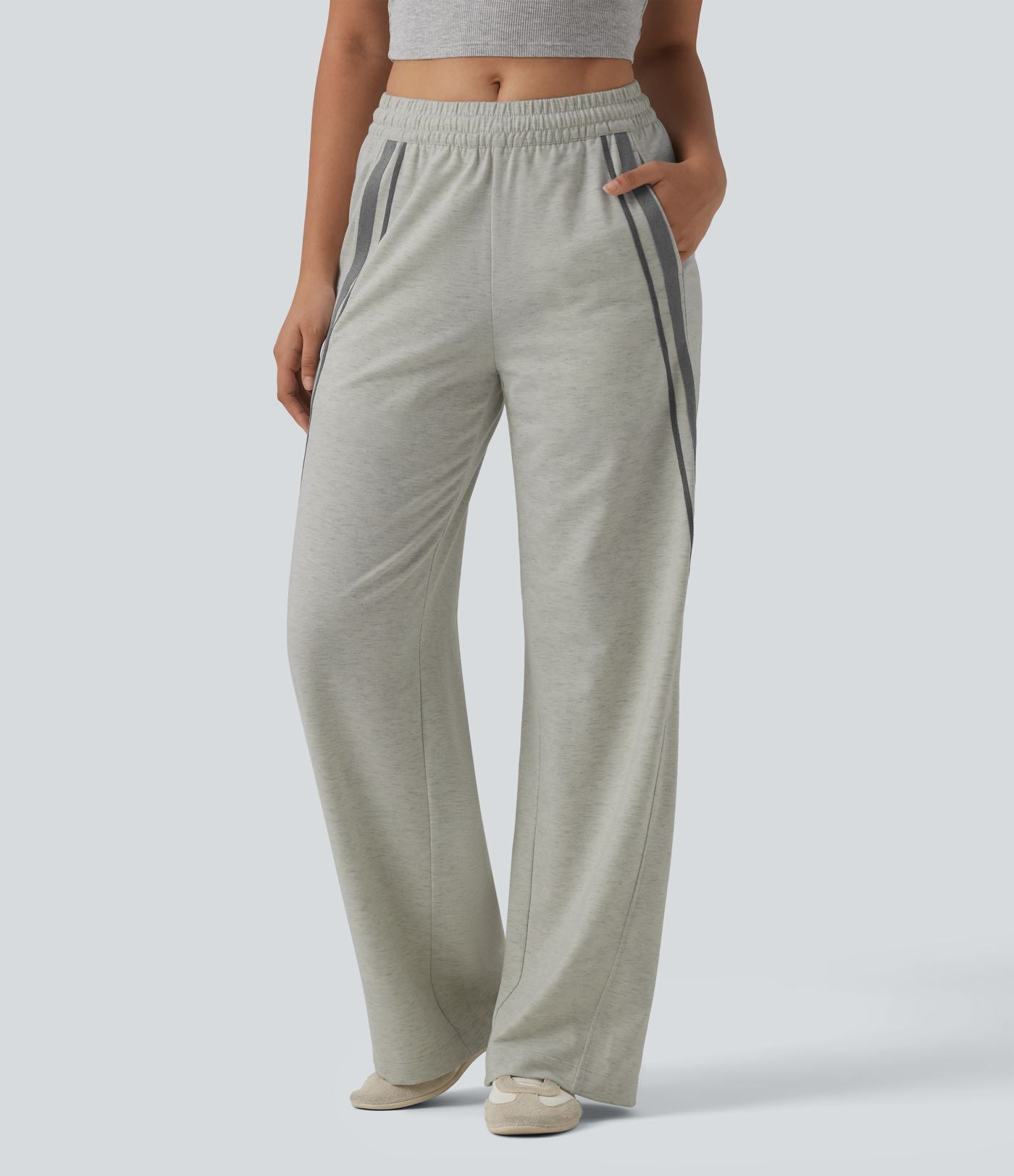 Jogging large décontracté color block taille mi-haute avec cordon de serrage intérieur et poches