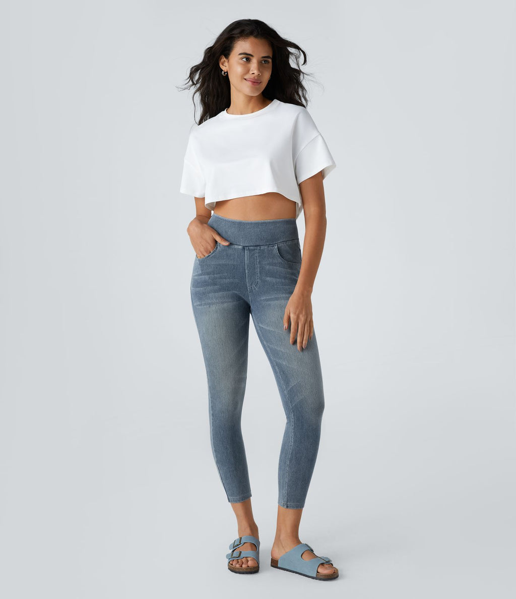 Leggings 7/8 décontractés en denim taille haute avec poches Halara Flex™