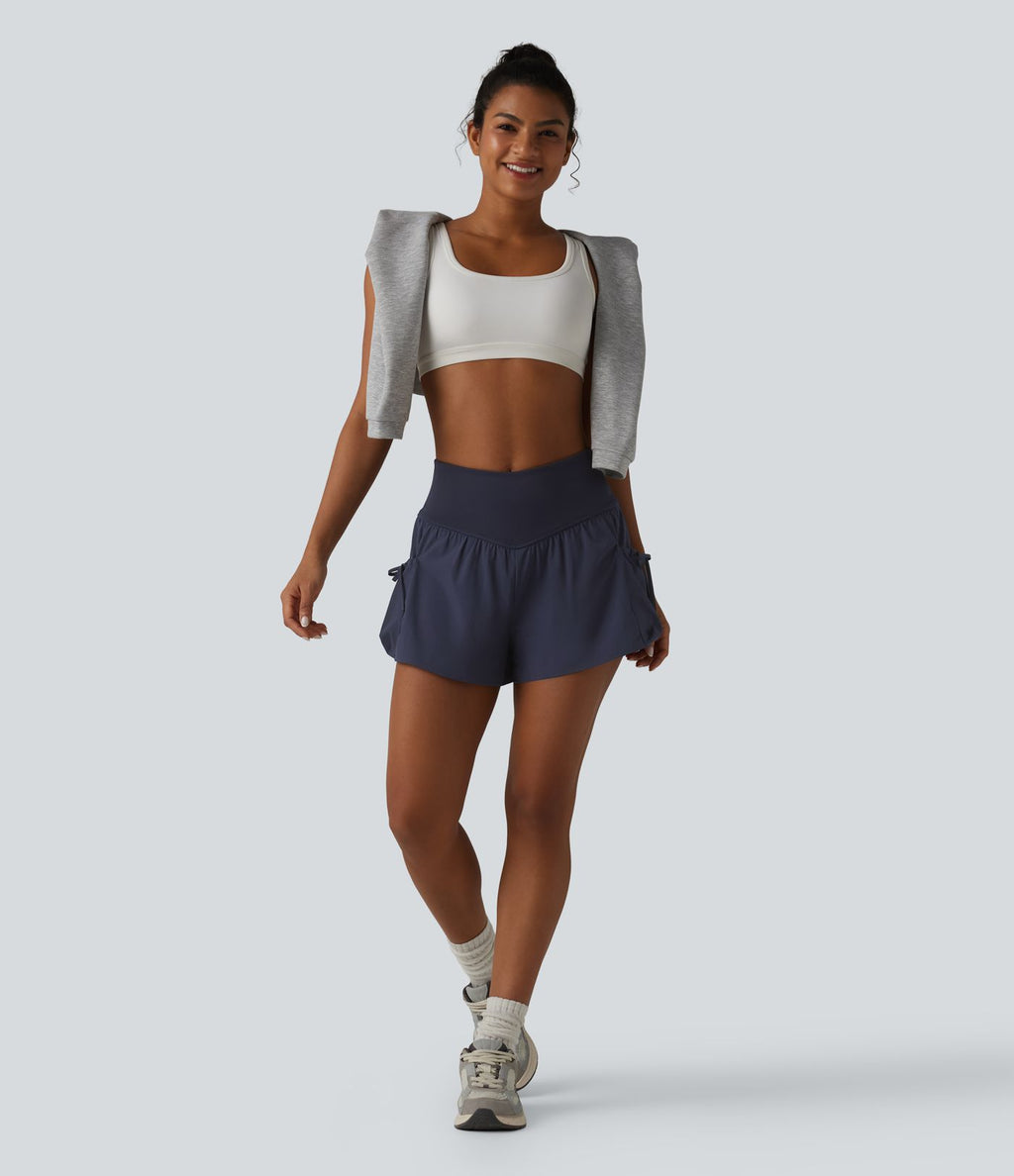Short de sport ample 2 en 1 taille haute avec poches