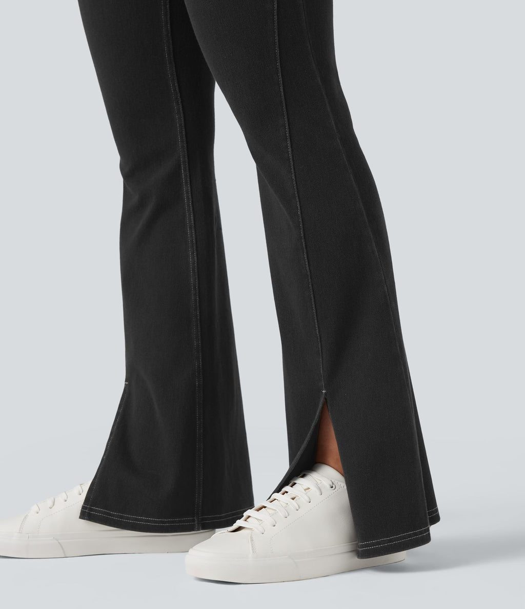 Legging denim évasé Halara Flex™ taille haute dos croisé fendu avec poches