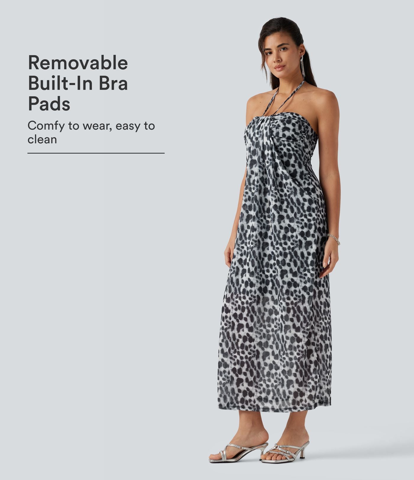 Robe maxi imprimé léopard dos nu à nouer avec brassière intégrée
