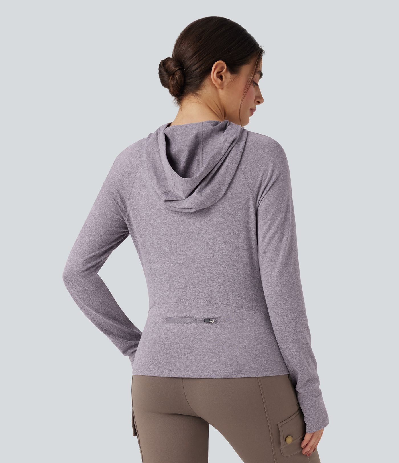 Sweatshirt de sport randonnée à capuche manches longues avec cordon de serrage, trous pour pouces et poche