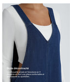Salopette décontractée Halara Flex™ en denim extensible délavé, col V et poches latérales