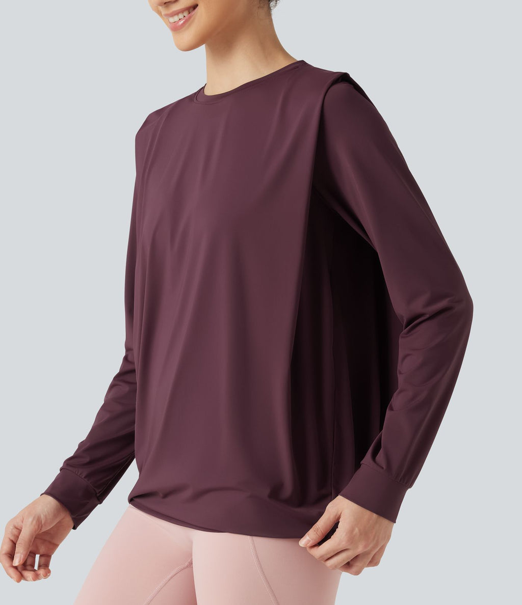 Haut de yoga effet frais InstantCool longueur allongée à manches longues avec encolure arrondie, fronces et protection solaire UPF50+