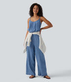 Combinaison en jean casual en lyocell à jambes larges avec poches, style enfilable