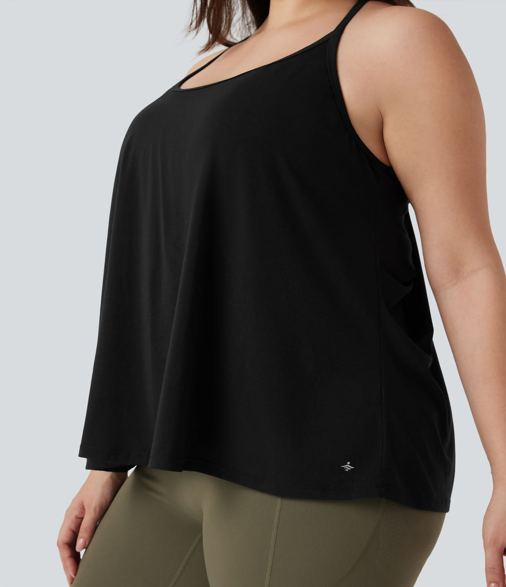 Haut de sport yoga grande taille SoftlyZero™ Airy col licou drapé effet frais InstantCool, protection solaire UPF50+