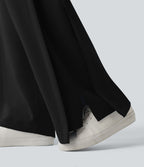 SpacerTek™ Pantalon large fluide décontracté taille haute avec cordon de serrage intérieur, côtes contrastées, fentes et poches