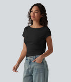 T-shirt décontracté col bateau manches courtes dos drapé