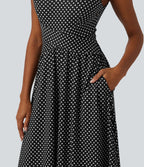 Robe midi casual fluide à pois sans manches dos nu avec brassière intégrée croisée et poches - Bonnets DD-F
