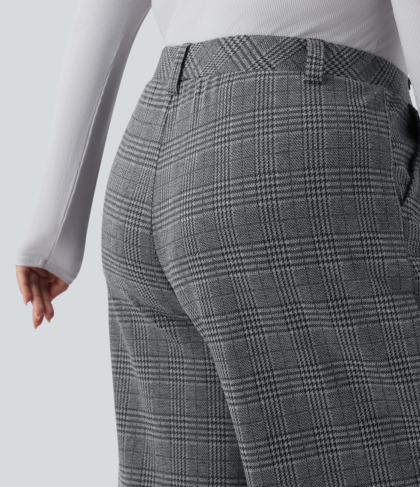 Pantalon décontracté grande taille large taille haute à carreaux pied-de-poule avec poches