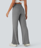 Pantalon de yoga à jambe large avec taille haute croisée et poche arrière