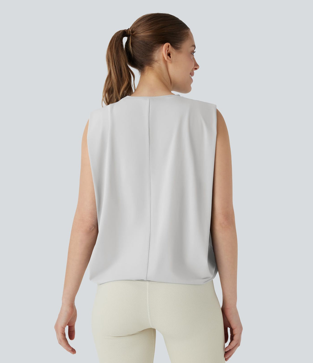 Débardeur de yoga col rond froncé, tissu rafraîchissant - Protection UPF50+