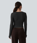 Top réchauffant casual Halara HeatCore col V manches longues croisé avec fronces