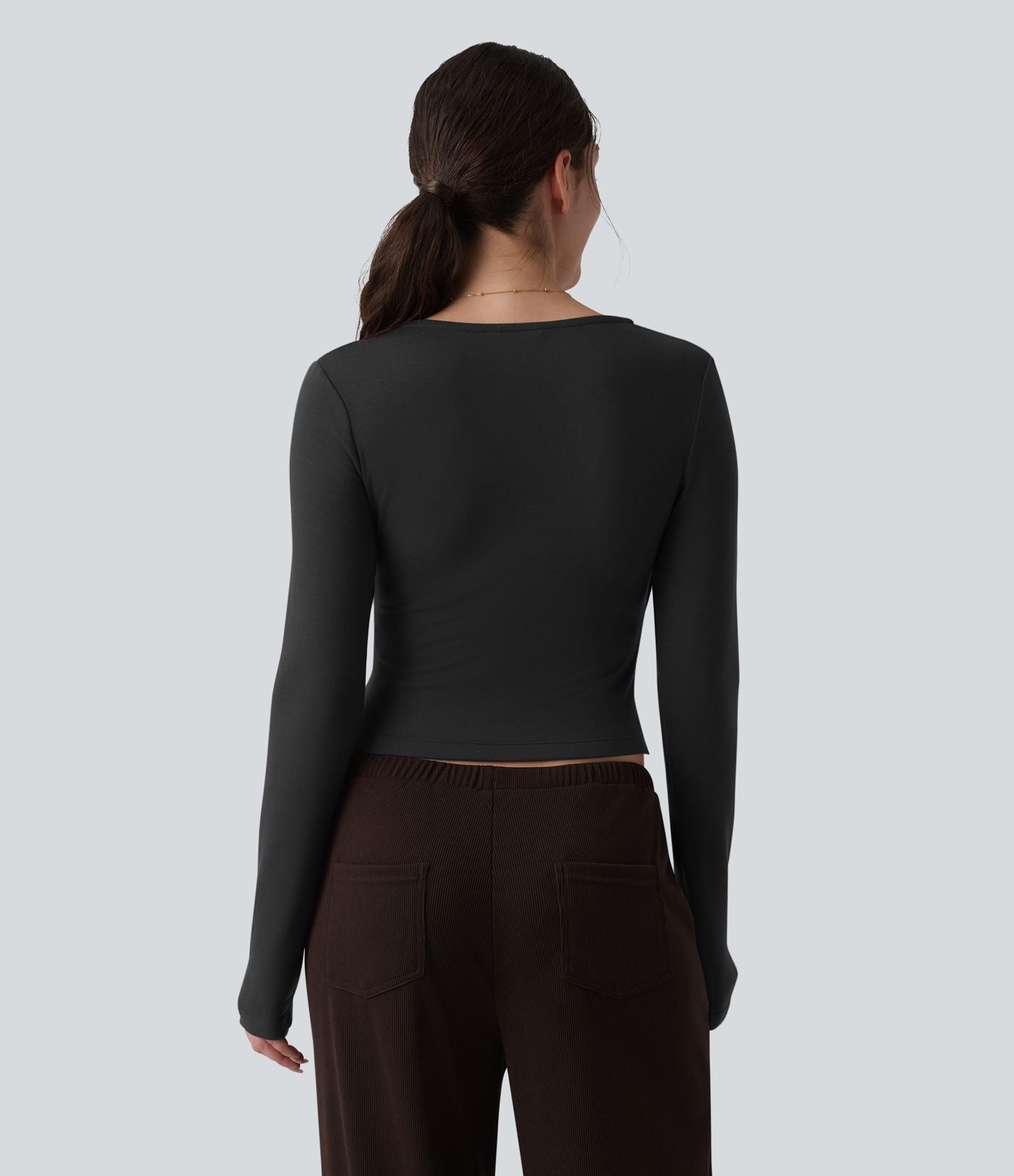 Top réchauffant casual Halara HeatCore col V manches longues croisé avec fronces