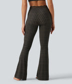 Legging yoga flare Halara UltraSculpt™ taille haute en V à motif tartan avec dentelle contrastée et poches