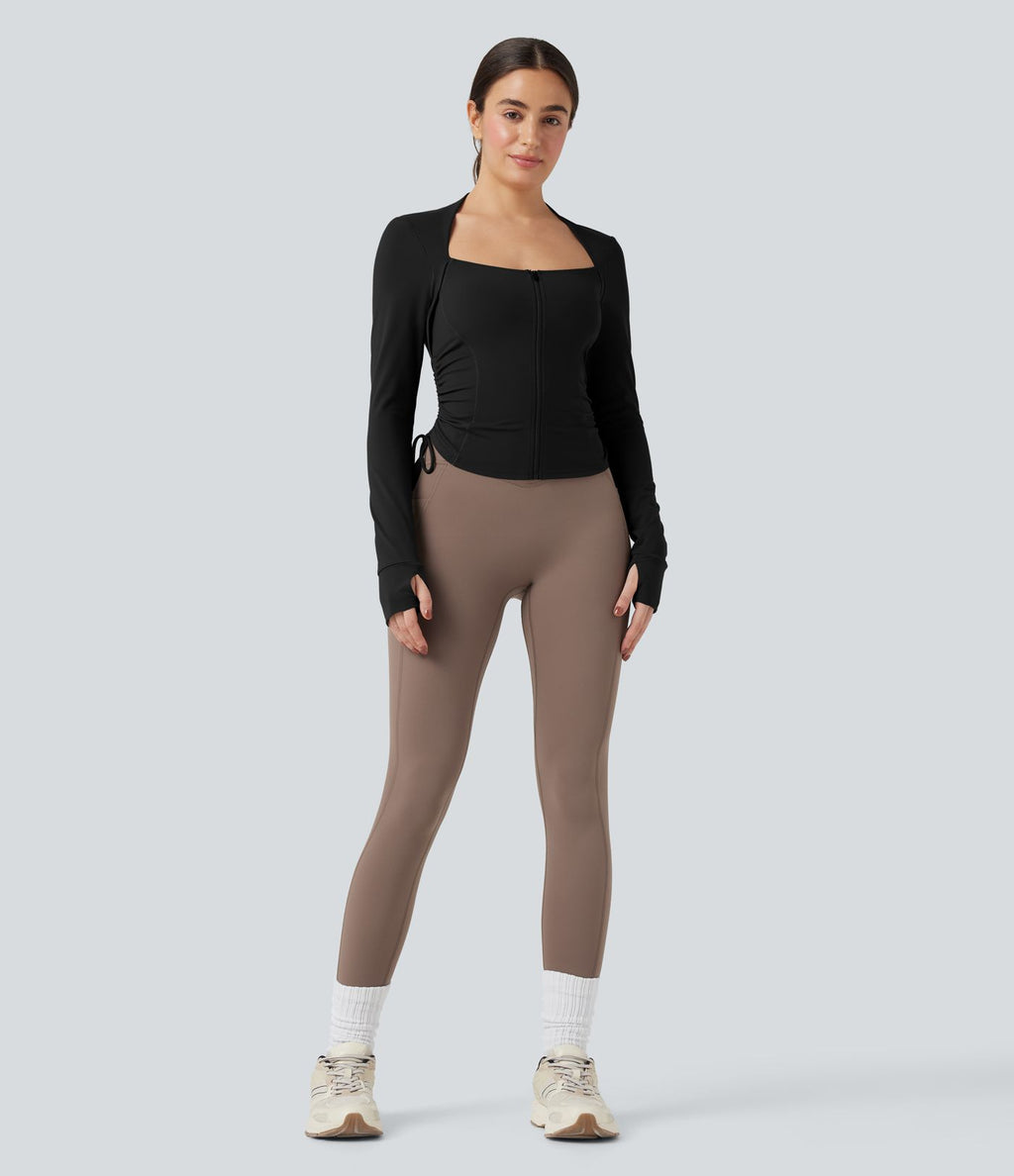 Veste yoga SoftlyZero™ Plush manches longues avec trous pour pouces et cordon de serrage
