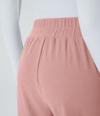Halara Flex™ Pantalon Tailleur en Tissu Gaufré Taille Haute avec Large Ceinture Plis Poches Latérales Jambes Larges
